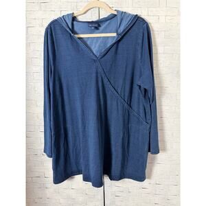 J Jill indigo womens hoodie popover dark blue cozycore lightweight plus size ￼